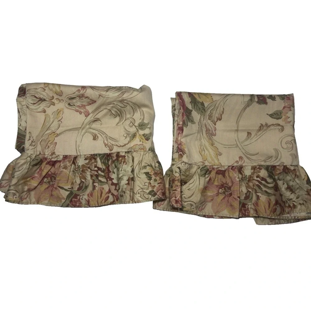 Ralph Lauren Pillowcase Set Guinevere Aragon Ruffled‎ Standard Vtg Floral Sateen